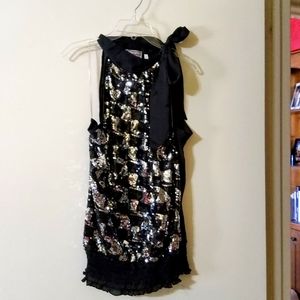 Sequined Tie-Neck Top